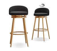 Set of 2 Velvet Bar Stools 360° Rotating Metal Gold Legs 65cm Height Stylish Black Velvet Chairs for Kitchen/Bar/Café Decor
