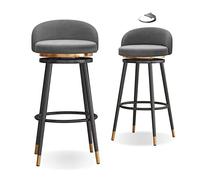 Set of 2 Velvet Bar Stools 360° Swivel Metal Legs 65cm Seat Height Stylish Gray for Kitchen/Bar/Cafe Modern Comfortable Seating