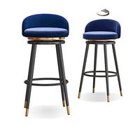 Set of 2 Velvet Bar Stools 360° with Black Metal Legs 65cm Seat Height Ideal for Kitchen/Bar/Café Elegant Blue Upholstered Design