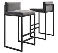 Set of 2 Velvet Bar Stools 65/75 cm High Counter Chairs with Black Metal Legs and Footrest Stylish Comfort for Kitchen Dining Room or Home Bar