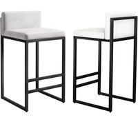 Set of 2 Velvet Bar Stools for Kitchen Dining - Fixed Height Chairs with Metal Frame & Footrest - Stylish Grey Breakfast Seating (55cm)