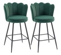 Set of 2 Velvet Bar Stools Petal Back Kitchen Breakfast Island Chairs Blue
