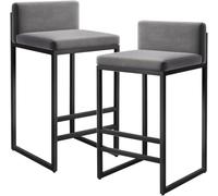 Set of 2 Velvet Bar Stools - Stylish Breakfast & Dining Chairs with Metal Frame and Footrest - Fixed Height, 55cm, Modern Black Design for Kitchen & Home Use