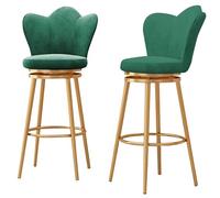 Set of 2 Velvet Bar Stools with 360° Swivel, Petal-Shape Backrest, Modern Kitchen Chairs with Footrest, Gold Metal Legs, Stylish Bar Chairs for Home and Dining Room