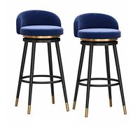 Set of 2 Velvet Bar Stools with Back 360° Swivel Counter Height Blue Upholstery Gold Metal Legs Perfect for Kitchen Island or Home Bar 75cm (29.53in)