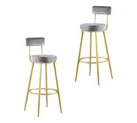 Set of 2 Velvet Bar Stools with Backrest Modern Kitchen Island Chairs Padded Dining Seat Sturdy Metal Legs Stylish Home & Bar Furniture