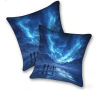 Set of 2 Velvet Cushion Covers 35x35cm Soft Decorative Square Throw Pillow Cases Double Sided Pattern Spring, Summer, Autumn, Winter Outdoor with Invisible Zipper for Sofa, Aurora Iceberg, A-419