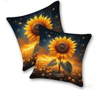 Set of 2 Velvet Cushion Covers 35x35cm Soft Decorative Square Throw Pillow Cases Double Sided Pattern Spring, Summer, Autumn, Winter Outdoor with Invisible Zipper for Sofa, Sunflower Flowers, A-880