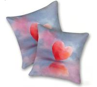 Set of 2 Velvet Cushion Covers 35x35cm Soft Decorative Square Throw Pillow Cases Double Sided Pattern Spring, Summer, Autumn, Winter Outdoor with Invisible Zipper for Sofa, Love Red, A-6