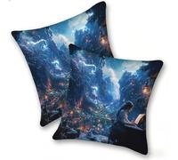 Set of 2 Velvet Cushion Covers 40x40cm Soft Decorative Square Throw Pillow Cases Double Sided Pattern Spring, Summer, Autumn, Winter Outdoor with Invisible Zipper for Sofa, Dreamy Scenery, A-439