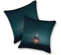 Set of 2 Velvet Cushion Covers 40x40cm Soft Decorative Square Throw Pillow Cases Double Sided Pattern Spring, Summer, Autumn, Winter Outdoor with Invisible Zipper for Sofa, Moon Mountain Range, A-990