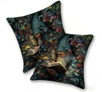 Set of 2 Velvet Cushion Covers 40x40cm Soft Decorative Square Throw Pillow Cases Double Sided Pattern Spring, Summer, Autumn, Winter Outdoor with Invisible Zipper for Sofa, Dwarf Forest, A-3