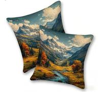 Set of 2 Velvet Cushion Covers 40x40cm Soft Decorative Square Throw Pillow Cases Double Sided Pattern Spring, Summer, Autumn, Winter Outdoor with Invisible Zipper for Sofa, Snow Mountain River, A-938