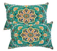 Set of 2 Velvet Cushion Covers 40x50 cm Boho Green Cushions Covers Decorative Throw Pillow Case Retro Sofa Pillows 16x20 Inch Cushion Cover with Invisible Zipper for Livingroom Couch Bedroom -SC481