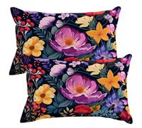 Set of 2 Velvet Cushion Covers 40x60 cm Summer Cushions Covers Decorative Throw Pillow Case Spring Blooms Sofa Pillows 16x24 Inch Cushion Cover with Invisible Zipper for Livingroom Bedroom -SC381