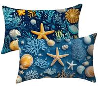 Set of 2 Velvet Cushion Covers 40x60cm Starfish Pillow Cases, Navy Blue Decorative Pillows, Outdoor Cushions, Garden Cushions Waterproof, for Living Room Sofa Bedroom Garden Patio Benches k-324