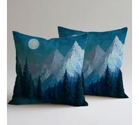 Set of 2 Velvet Cushion Covers 45×45 cm Decorative Throw Pillowcases, Double-Sided Printing for Lounge Outdoor Garden Decor Durable Fabric Breathable Moon Forest Square Hidden Zipper Gifts C0F-781