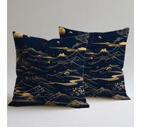 Set of 2 Velvet Cushion Covers 45×45 cm Decorative Throw Pillowcases, Double-Sided Printing for Lounge Outdoor Garden Decor Durable Fabric Breathable Moon Mountain Square Hidden Zipper Gifts C0F-779