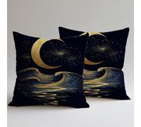 Set of 2 Velvet Cushion Covers 45×45 cm Decorative Throw Pillowcases, Double-Sided Printing for Lounge Outdoor Garden Decor Durable Fabric Breathable Moon Lake Square Hidden Zipper Gifts Women C0F-735