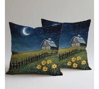 Set of 2 Velvet Cushion Covers 45×45 cm Decorative Throw Pillowcases, Double-Sided Printing for Lounge Outdoor Garden Decor Durable Fabric Breathable Cottage Moon Square Hidden Zipper Gifts C0F-617
