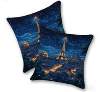 Set of 2 Velvet Cushion Covers 45x45cm Soft Decorative Square Throw Pillow Cases Double Sided Pattern Spring, Summer, Autumn, Winter Outdoor with Invisible Zipper for Sofa, Dreamy Paris Tower, A-601