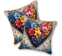 Set of 2 Velvet Cushion Covers 45x45cm Soft Decorative Square Throw Pillow Cases Double Sided Pattern Spring, Summer, Autumn, Winter Outdoor with Invisible Zipper for Sofa, Love Flower, A-7