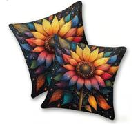 Set of 2 Velvet Cushion Covers 45x45cm Soft Decorative Square Throw Pillow Cases Double Sided Pattern Spring, Summer, Autumn, Winter Outdoor with Invisible Zipper for Sofa, Sunflower Color, A-876