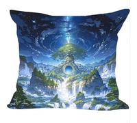 Set of 2 Velvet Cushion Covers, 45x45cm, Velvet Square Throw Pillow Cases, Soft and Luxurious, For Sofa, Bed, Living Room Home Decor, Fantasy Waterfall, Invisible Zipper ZY0X-605