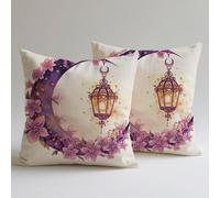 Set of 2 Velvet Cushion Covers 50×50 cm Decorative Throw Pillowcases, Double-Sided Printing for Lounge Outdoor Garden Decor Durable Fabric Breathable Moon Lantern Square Hidden Zipper Gifts C0F-733