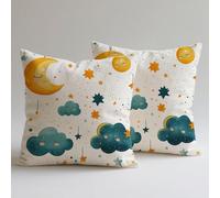 Set of 2 Velvet Cushion Covers 50×50 cm Decorative Throw Pillowcases, Double-Sided Printing for Lounge Outdoor Garden Decor Durable Fabric Breathable Moon Cloud Square Hidden Zipper Gifts Women C0F778