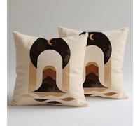 Set of 2 Velvet Cushion Covers 50×50 cm Decorative Throw Pillowcases, Double-Sided Printing for Lounge Outdoor Garden Decor Durable Fabric Breathable Moon Minimalist Square Hidden Zipper C0F-734