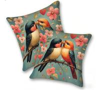 Set of 2 Velvet Cushion Covers 50x50cm Soft Decorative Square Throw Pillow Cases Double Sided Pattern Spring, Summer, Autumn, Winter Outdoor with Invisible Zipper for Sofa, Love Bird, A-8