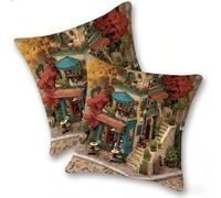 Set of 2 Velvet Cushion Covers 55x55cm Soft Decorative Square Throw Pillow Cases Double Sided Pattern Spring, Summer, Autumn, Winter Outdoor with Invisible Zipper for Sofa, Street View Store, A-426