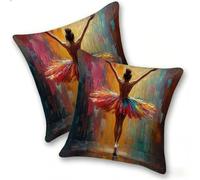 Set of 2 Velvet Cushion Covers 55x55cm Soft Decorative Square Throw Pillow Cases Double Sided Pattern Spring, Summer, Autumn, Winter Outdoor with Invisible Zipper for Sofa, Ballet Girl, A-17