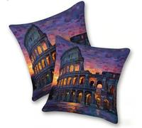 Set of 2 Velvet Cushion Covers 55x55cm Soft Decorative Square Throw Pillow Cases Double Sided Pattern Spring, Summer, Autumn, Winter Outdoor Invisible Zipper Ancient Architecture Roman Colosseum, A521