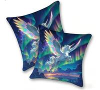 Set of 2 Velvet Cushion Covers 55x55cm Soft Decorative Square Throw Pillow Cases Double Sided Pattern Spring, Summer, Autumn, Winter Outdoor with Invisible Zipper for Sofa, Aurora Horse, A-421