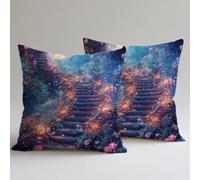 Set of 2 Velvet Cushion Covers 60×60 cm Decorative Throw Pillowcases, Double-Sided Printing for Lounge Outdoor Garden Decor Durable Fabric Breathable Moon Stairs Square Hidden Zipper Gifts C0F-780