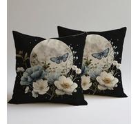 Set of 2 Velvet Cushion Covers 60×60 cm Decorative Throw Pillowcases, Double-Sided Printing for Lounge Outdoor Garden Decor Durable Fabric Breathable Moon Butterfly Square Hidden Zipper Gifts C0F-736