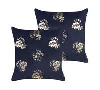 Set of 2 Velvet Cushions Leaf Pattern 45 x 45 cm Black GOLDENROD