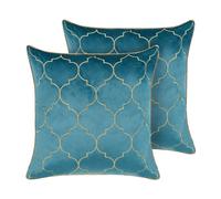 Set of 2 Velvet Cushions Moroccan Pattern 45 x 45 cm Blue ALYSSUM