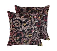 Set of 2 Velvet Cushions with Botanical Pattern 45 x 45 cm Black and Pink RICINU