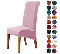 Set of 2 Velvet Dining Chair Covers High Stretch Removable & Washable Slipcovers for High Back Chairs Perfect for Hotels Ceremonies Banquets & Restaurants (Pink)
