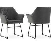 Set of 2 Velvet Dining Chairs, Modern Kitchen Upholstered Armchairs with Metal Legs & Backrest, Ergonomic Seat Grey