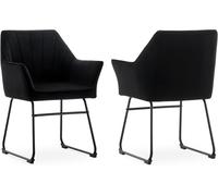 Set of 2 Velvet Dining Chairs, Modern Kitchen Upholstered Armchairs with Metal Legs & Backrest, Ergonomic Seat Black