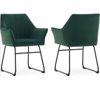 Set of 2 Velvet Dining Chairs, Modern Kitchen Upholstered Armchairs with Metal Legs & Backrest, Ergonomic Seat Green