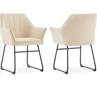 Set of 2 Velvet Dining Chairs, Modern Kitchen Upholstered Armchairs with Metal Legs & Backrest, Ergonomic Seat Cream