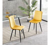 mcc direct Set of 2 Designer Velvet Fabric Dining Chairs Metal Legs Lexi Chairs(Yellow)