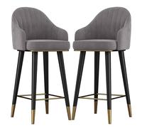Set of 2 Velvet Swivel Bar Chairs - Counter Height Stools with Curved Backrest Footrest & Anti-Slip Pads Tall Dining Chairs for Home Pub Kitchen Light Grey (29.5")