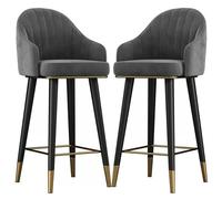 Set of 2 Velvet Swivel Bar Stools 29.5" Counter Height Chairs with Curved Backrest Footrest & Non-Slip Pads Stylish Tall Seating for Kitchen Pub Dining Room - Dark Grey