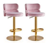 Set of 2 Velvet Swivel Bar Stools - Adjustable Height Counter Chairs with Stainless Steel Base - Chic Dining & Breakfast Bar Furniture (Color: Red Size: A)